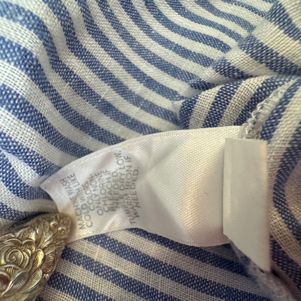 J. Jill Sleeveless Top Women XL Tall Blue White Stripe 100% Linen Button Down - Picture 8 of 9